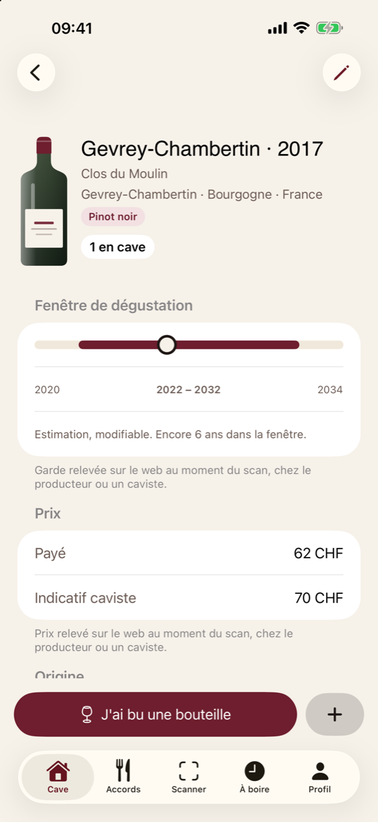 La fiche d'un vin dans Qaro Wine
